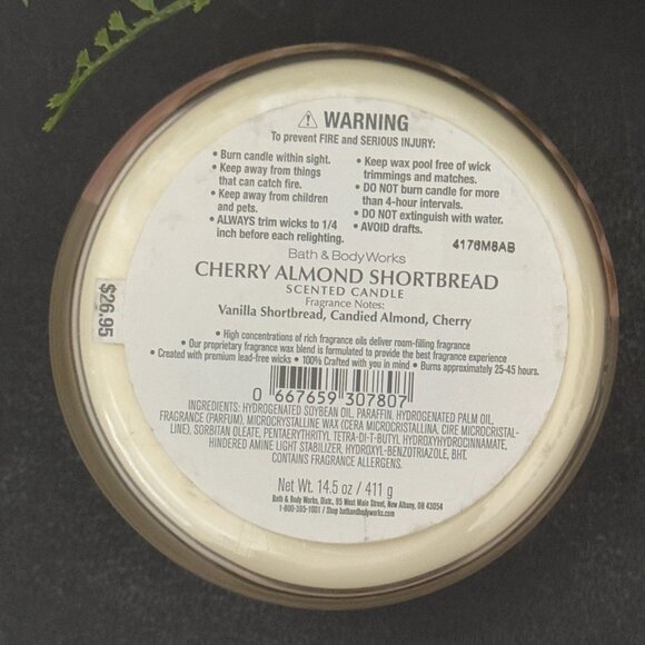BBW Cherry Almond Shortbread Bath & Body Works 3 Wick Candle - Picture 10 of 10
